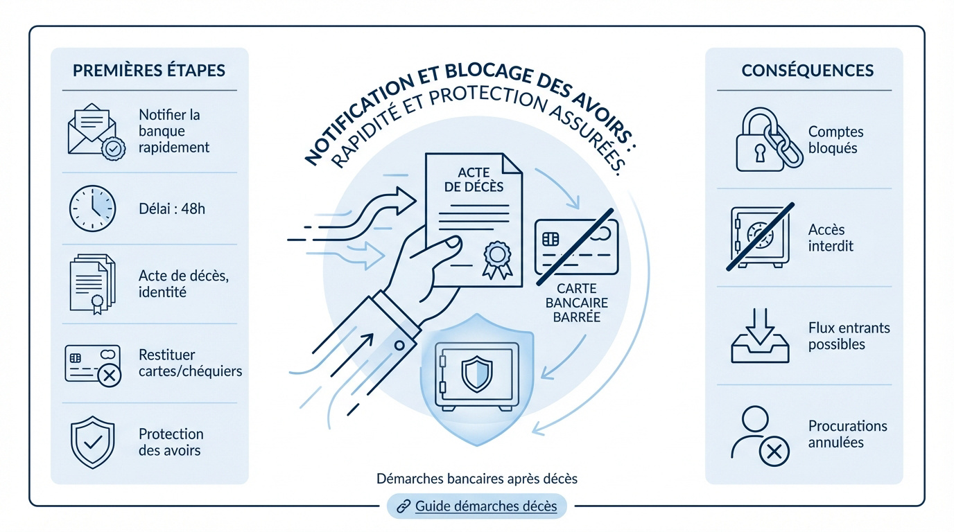 Notification à la banque et blocage des comptes suite à un décès