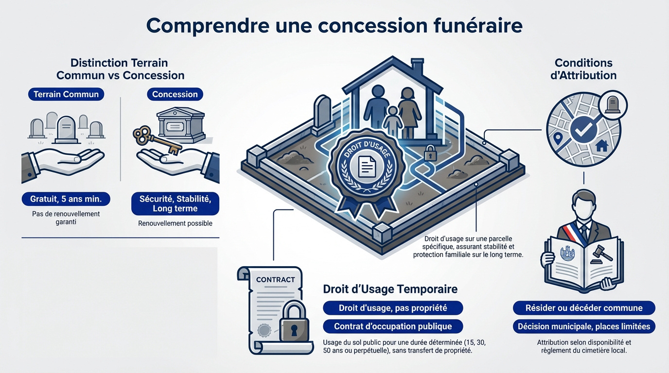 Vue d'un cimetière communal avec différents types de monuments funéraires et cinéraires