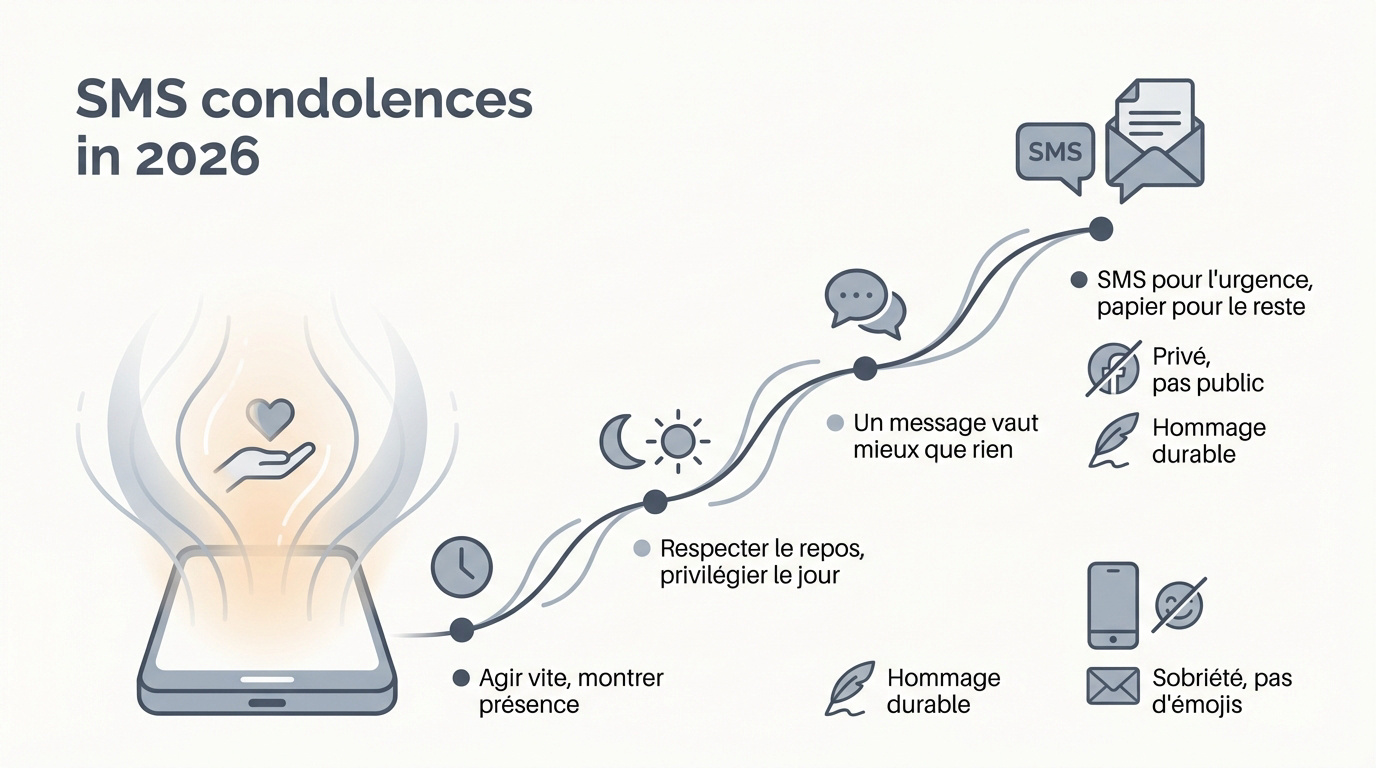 Infographie sur les bonnes pratiques pour envoyer des condoléances par SMS en 2026