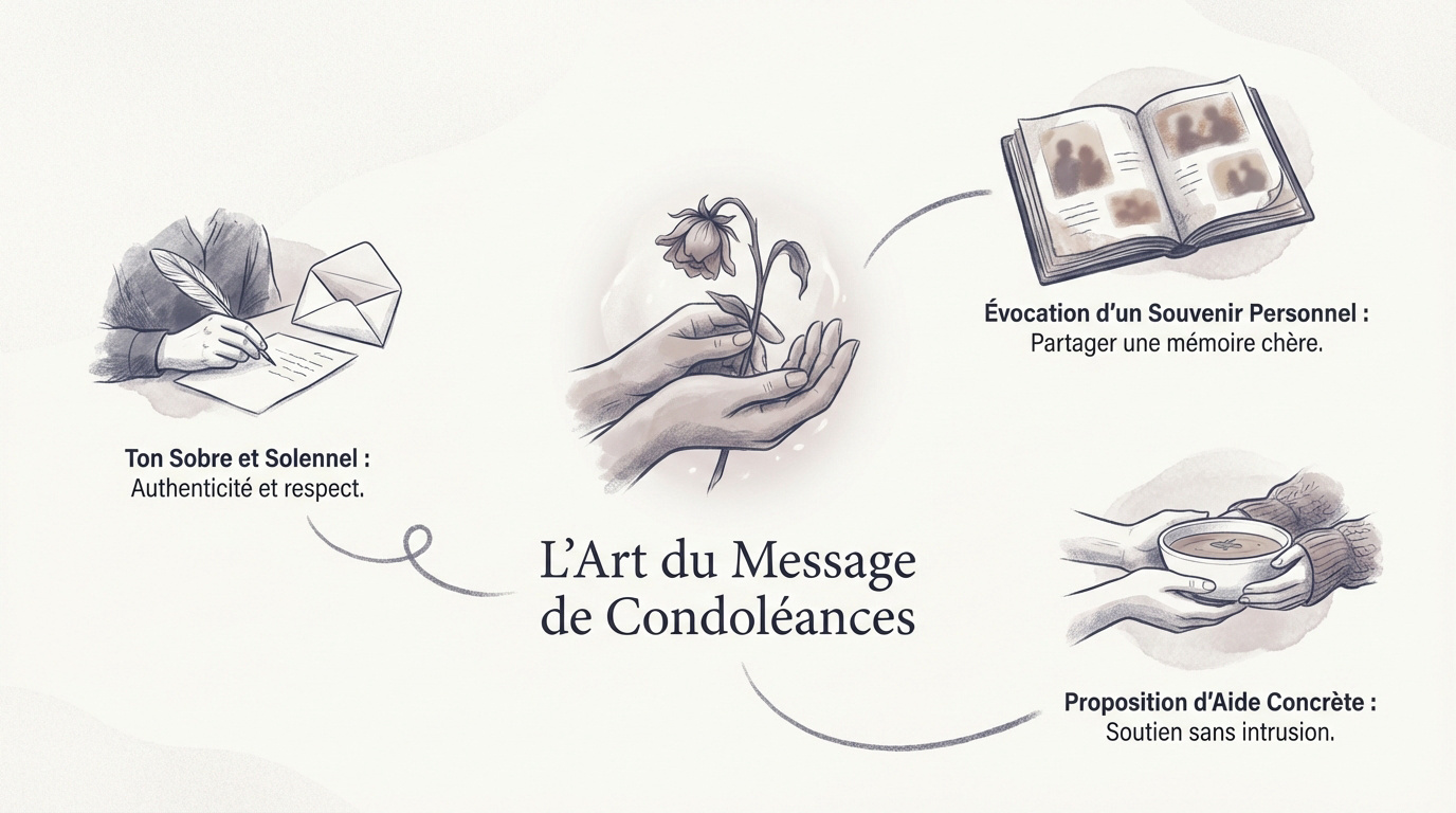 Illustration d'une carte de condoléances sobre pour exprimer son soutien à une famille